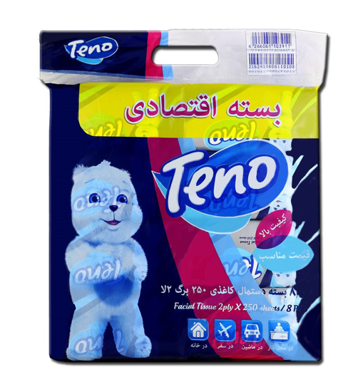 تصویر از دستمال تنو 500 برگ اقتصادی سلفونی پک 8 عددی